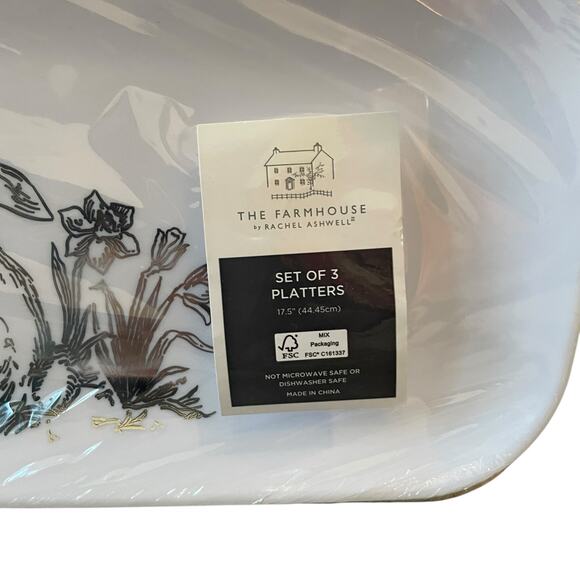 3pc Rachel Ashwell Metallic BUNNIES Disposable Serving Platters White New - Picture 10 of 15